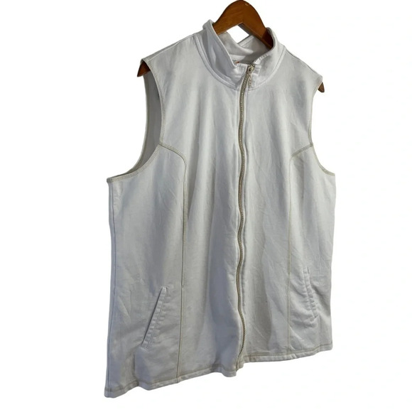 Quacker Factory White Full Zip Up Tank Top XL Mock Neck Rhinestone Embellished - Picture 4 of 8